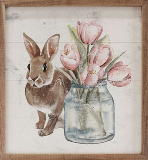 Brown Bunny And Jar Of Tulips